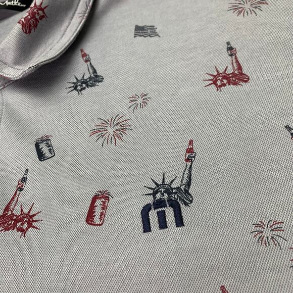 Travis Mathew Mens XL Justice In Beer Fireworks 4th of July Polo Shirt - Picture 7 of 7